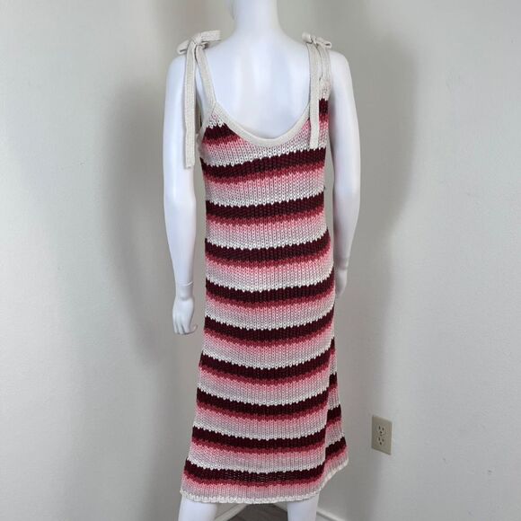 Zara Women Size L Strappy Pink Striped Crochet Knit Midi NEW Dress Party Resort - Picture 13 of 15